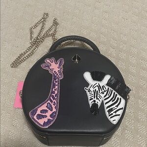 Kate Spade Novelty Black Crossbody Bag with Pink and White Animal Design